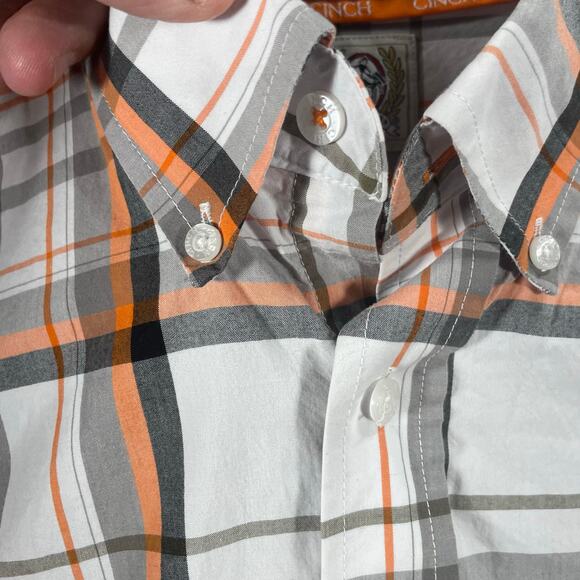 Cinch Button Down Western Shirt Men's Medium Orange/Black/White Plaid Cowboy - Picture 4 of 10